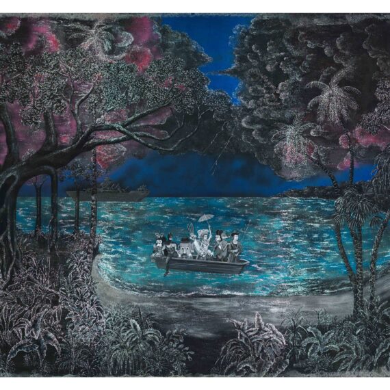 Edouard Duval-Carrié b. 1954, Haiti After Bierstadt—The Landing of Columbus, 2013 Mixed media on aluminum 96 × 144 inches