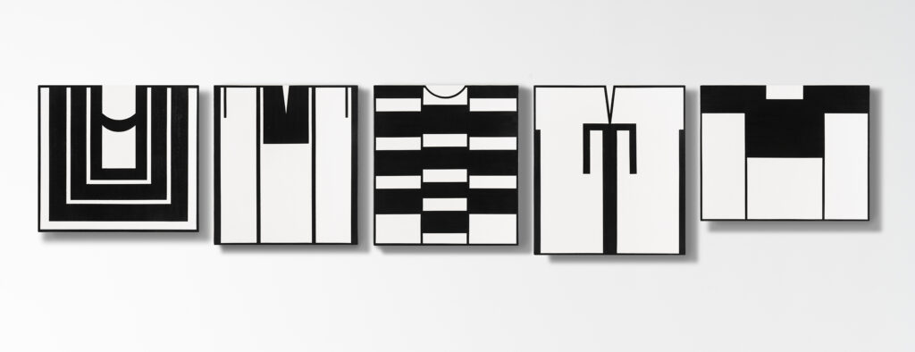 Tania Candiani b. 1974, Mexico Huipiles I, 2017 Pigment, copal ash, and smoke on canvas, in 5 parts Dimensions variable