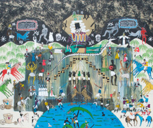 Frohawk Two Feathers (Umar Rashid) b. 1976, United States The Palace of Quilombos. Gonaives 1793, 2015 Acrylic and ink on canvas 72 × 84 inches