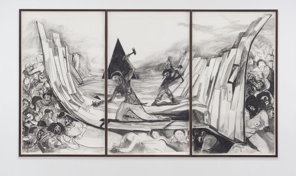 Kara Walker b. 1969, United States Securing a Motherland Should Have Been Sufficient, 2016 Graphite lumber marker on paper 104 1⁄2 × 180 3⁄4 inches