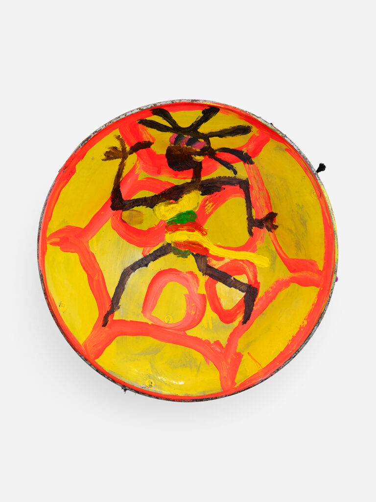 Alvaro Barrington (b. 1983, Venezuela) We Be Jammin, B, 2023 Oil, acrylic, vinyl paint, Bottega Veneta leather, and various fabrics on steelpan