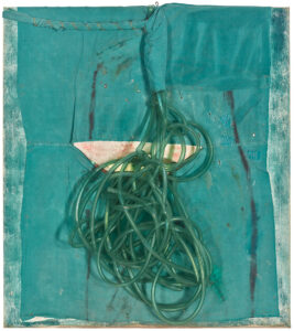 Sandra Ceballos (b. 1961, Cuba) From the series Expresión Sicógena, 1993 Surgical sheets and tubing and acrylic on canvas