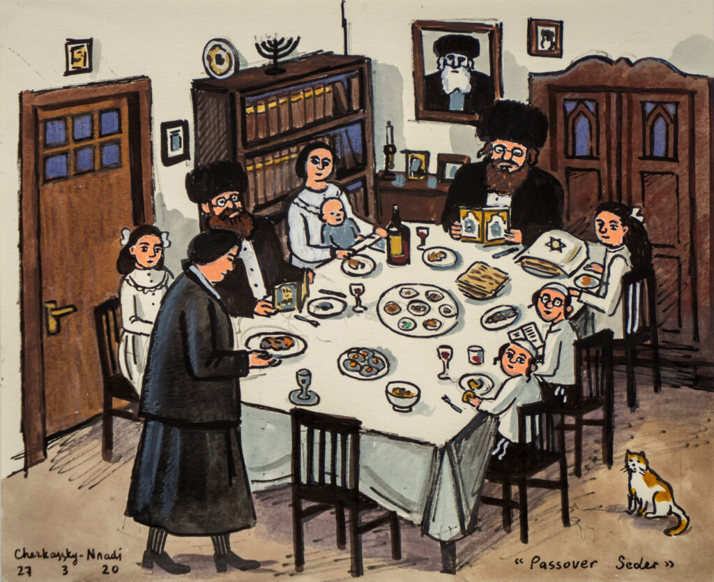 3. Zoya Cherkassky-Nnadi (b. 1976, Ukraine) Passover Sederink, 2020 Ink, watercolor, marker, and wax crayon on paper