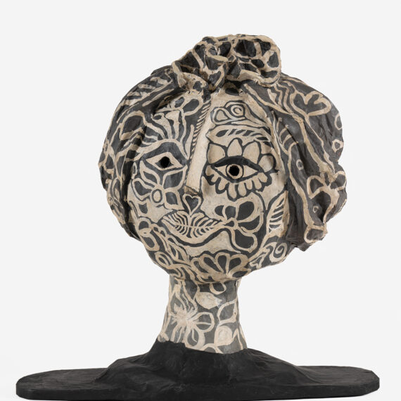 Antonia Eiriz b. 1929, Cuba; d. 1995, United States Untitled (Celia Sánchez), ca. 1960 Papier-mâché and ink 18 × 18 × 9 inches