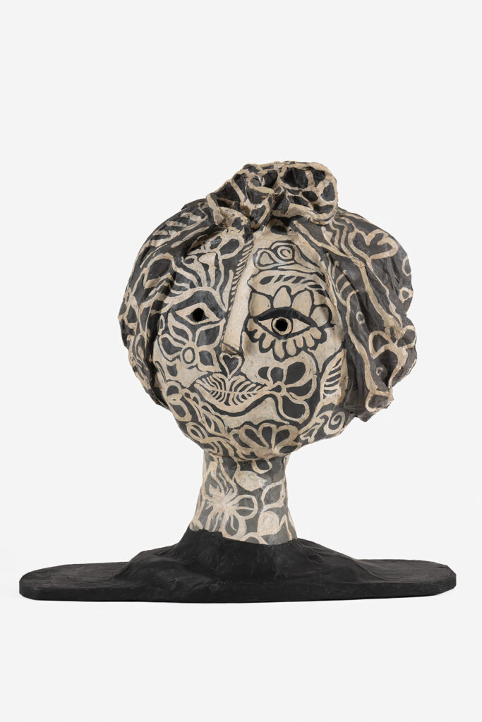 Antonia Eiriz b. 1929, Cuba; d. 1995, United States Untitled (Celia Sánchez), ca. 1960 Papier-mâché and ink 18 × 18 × 9 inches