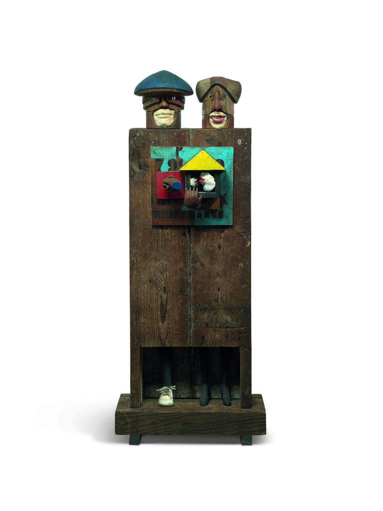 Marisol (Marisol Escobar)b. 1930, France; d. 2016, United States From France, 1960 Oil, painted wood, plaster, glass, shoe, and metal on wood 55 1⁄2 × 21 3⁄4 × 10 3⁄4 inches 