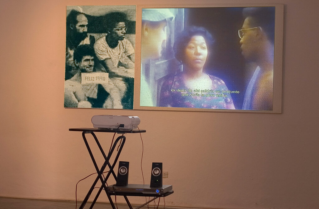 René Francisco Rodríguez b. 1960, Cuba Feliz 1990, 2006 Oil on canvas, wood, and video Documentation 50 3⁄8 × 105 1⁄8 inches