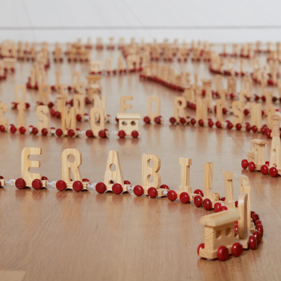 Carlos Garaicoa b. 1967, Cuba La habitación de mi negatividad, 2003 39 ink and pencil drawings on Japanese rice paper and toy train installation Dimensions variable