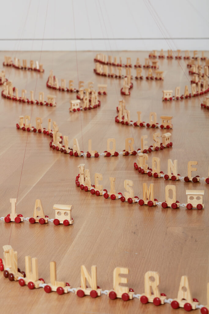 Carlos Garaicoa b. 1967, Cuba La habitación de mi negatividad, 2003 39 ink and pencil drawings on Japanese rice paper and toy train installation Dimensions variable