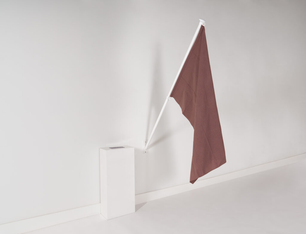 Glenda León b. 1976, Cuba Estados Transitivos: Mundo político II, 2017 Fabric made from 180 recycled flags from different countries, flagpole, and video Dimensions variable