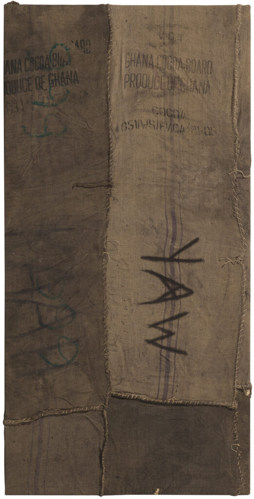 Ibrahim Mahama b. 1987, Ghana Untitled, 2014 Jute cocoa sacks 96 × 481⁄2 inches
