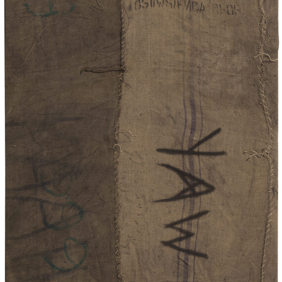 Ibrahim Mahama b. 1987, Ghana Untitled, 2014 Jute cocoa sacks 96 × 481⁄2 inches