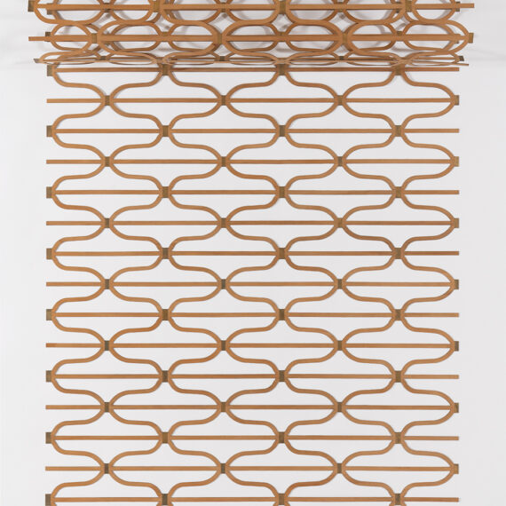 Mangle (María Paula Alvarez and Diego Fernández Álvarez) b. 1984, b. 1978, Colombia Reja comercial curva 1, 2014 Okume wood and gold leaf 461⁄2 × 641⁄2 inches