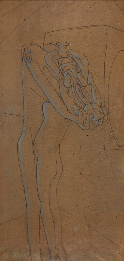 Roberto Matta (b. 1911, Chile; d. 2002, Italy) Le couple, ca. 1945 Gouache and Indian ink on cardboard on plywood panel