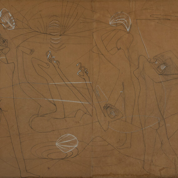 Roberto Matta (b. 1911, Chile; d. 2002, Italy) Study for Splitting of the Ergo, 1945 Pencil and pastel on paper laid on canvas