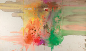 Hermann Nitsch (b. 1938, Austria; d. 2022, Austria) Untitled, 1982 Blood, paint, chalk, pulp, and band-aid on fabric