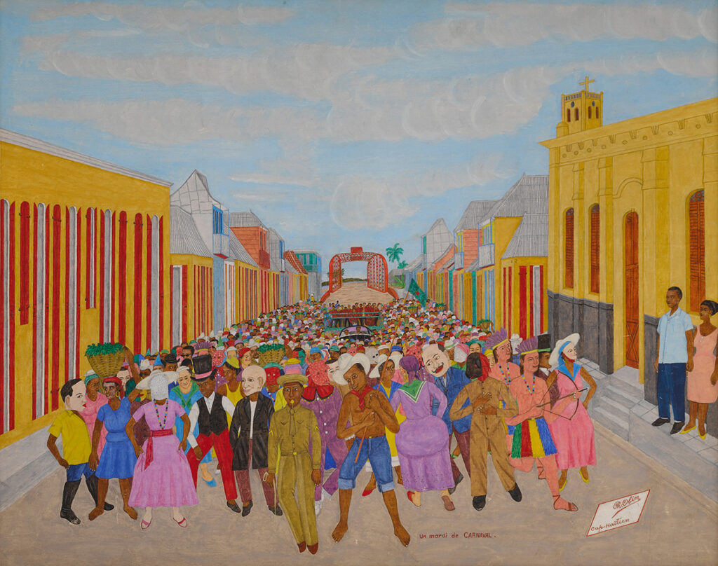 Philomé Obin (b. 1891, Haiti; d. 1986, Haiti) Un mardi de Carnaval, 1960 Tempera and pencil on Masonite