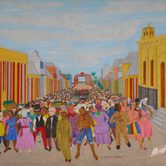 Philomé Obin (b. 1891, Haiti; d. 1986, Haiti) Un mardi de Carnaval, 1960 Tempera and pencil on Masonite
