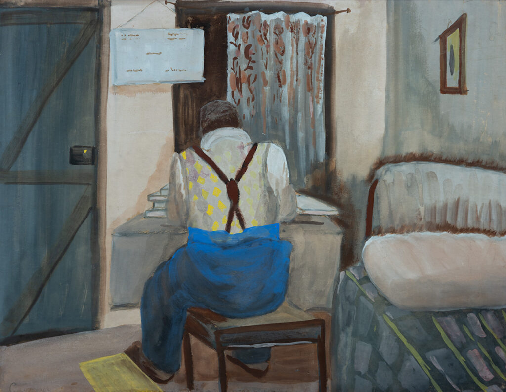 Gerard Sekoto (b. 1913, South Africa; b. 1993, France) Man at a Desk, ca. 1945 Gouache on paper