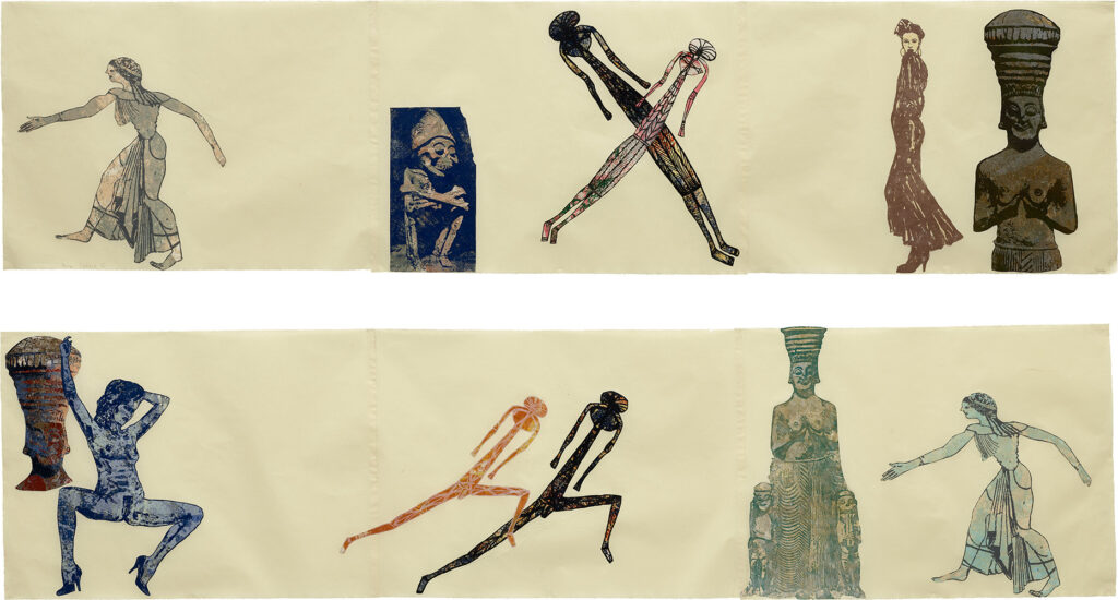 Nancy Spero (b. 1926, United States; d. 2009, United States) Hera Diptych II, 1988 Printed paper collage on paper, in two parts