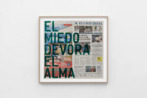 Rirkrit Tiravanija b. 1961, Argentina Untitled (El miedo devora el alma / viernes 20 de enero de 2017), 2017 Enamel on newspaper 22 1⁄2 × 23 3⁄4 inches