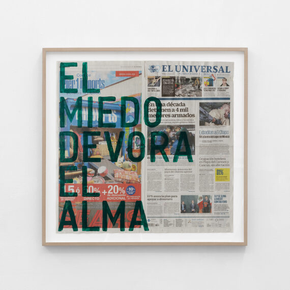 Rirkrit Tiravanija b. 1961, Argentina Untitled (El miedo devora el alma / viernes 20 de enero de 2017), 2017 Enamel on newspaper 22 1⁄2 × 23 3⁄4 inches