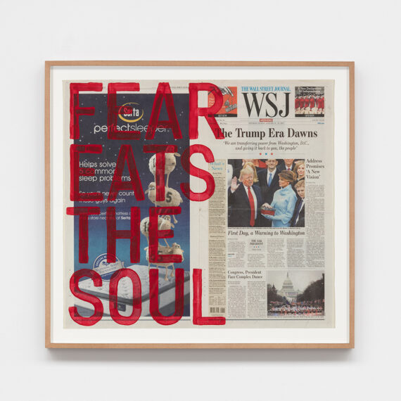 Rirkrit Tiravanija b. 1961, Argentina Untitled (Fear eats the soul / Saturday, January 21, 2017), 2017 Enamel on newspaper 22 × 23 inches
