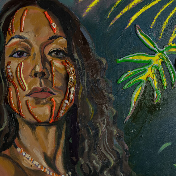 Gisela McDaniel (b. 1995, United States) Banidosa, 2021 Oil on panel, found object, and sound