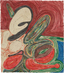 Markus Oehlen (b. 1956, Germany) Ohne Titel, 1990 Dyed cotton cord and dispersion on fiberboard