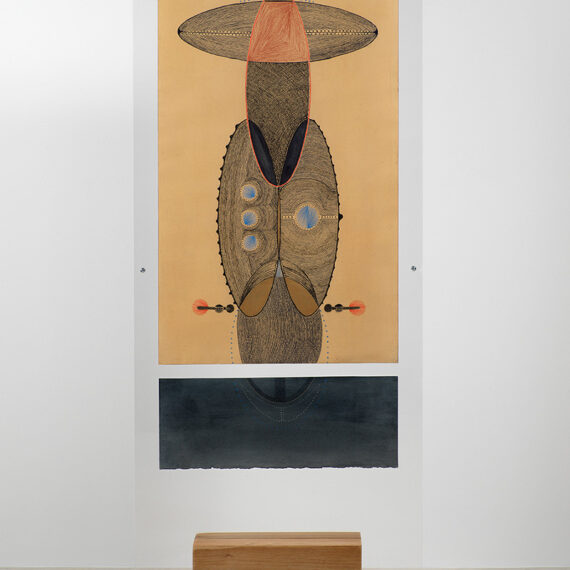 Johanna Unzueta (b. 1974, Chile) June NY, September Berlin 2018, 2018 Pastel pencils, charcoal, watercolor gold, needle holes on indigo, and fustic hand-dyed watercolor paper