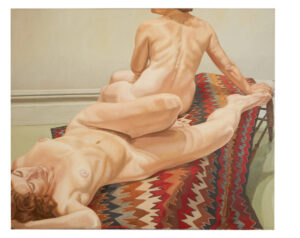 Philip Pearlstein (b. 1924, United States; d. 2022, United States) Two Female Models on a Navajo Rug, 1971 Oil on canvas