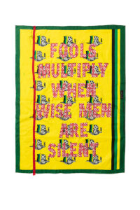 Lawrence Lemaoana (b. 1982, South Africa) Fools Multiply When Wise Men Are Silent, 2019 Embroidery on kanga