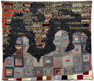 Sanford Biggers (b. 1970, United States) Neroluce, 2018 Antique quilt, assorted textiles, tar, and glitter