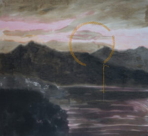 Manuel Chavajay (b. 1982, Guatemala) Untitled, from the series “K’o q’iij ne t’i’lto’ ja juyu’ t’aq’aaj, 2023 Burnt motor oil, watercolor, and embroidery on cotton paper