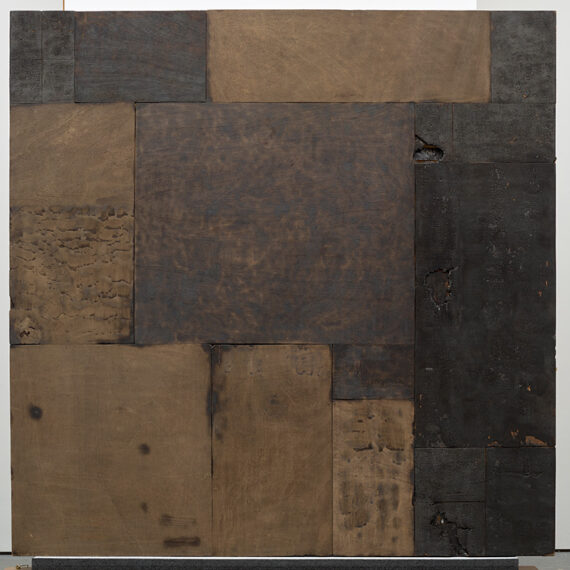 Kader Attia (b. 1970, France) Untitled (burnt wood picture), 2007 Burnt wood and nails on wooden stretcher