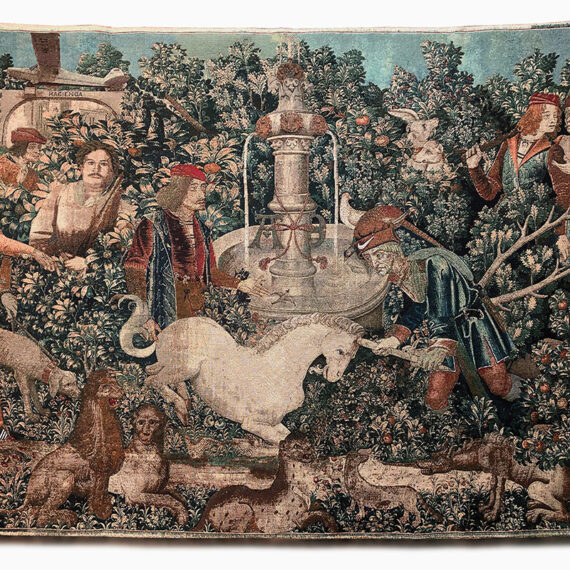 Carlos Castro (b. 1976, Colombia) La creación del unicornio, de la serie Mythstories 2019 Woven gobelin