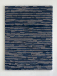 Ayan Farah (b. 1978, United Arab Emirates) Lunar sonora, 2022 Rust, indigo, and embroidery on linen