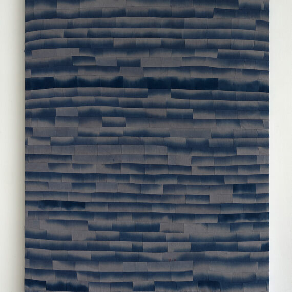 Ayan Farah (b. 1978, United Arab Emirates) Lunar sonora, 2022 Rust, indigo, and embroidery on linen