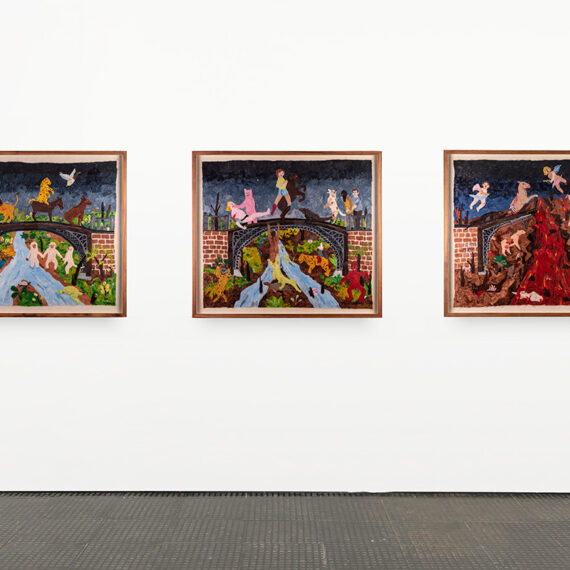 Michaela Younge (b. 1993, South Africa) Before the era of man; when the river is dirtier than your thought; the earth will take back what you thought was yours, 2017 Merino wool on felt