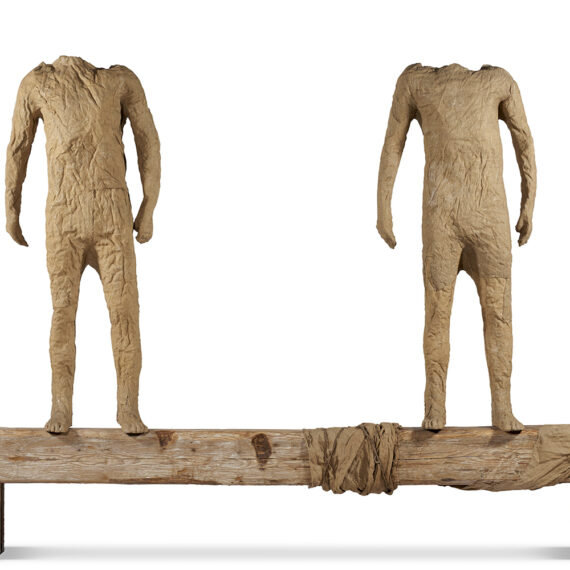 Magdalena Abakanowicz (b. 1930, Poland; d. 2017, Poland) Twins on Beam, 1997 Burlap, resin, wood, and steel