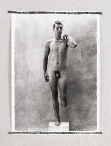 Miguel Ángel Rojas (b. 1946, Colombia) Primaria (2, 4, 6, 7), 2004¬–24 Four gelatin silver prints stitched on linen and fragments of land mines, ed. 2/3 + 2 AP