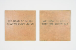 Iván Capote b. 1973, Pinar del Río, Cuba; lives in Havana, Cuba Pain Killers, 2014 Crushed aspirin, ink, and glue on canvas, diptych