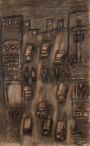 David Koloane b. 1938–2019, South Africa Street Scene, Hillbrow, n.d. Charcoal and chalk on brown paper