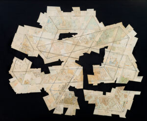 Gerhard Marx b. 1976, South Africa Antaeus in Mid-Air, 2018 Reconfigured map fragments on acrylic-polyurethane ground and canvas