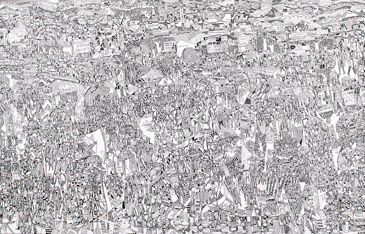 Houston Maludi b. 1978, Congo Société de consommation, 2019 Primer and ink on canvas