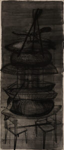 Kcho (Alexis Leyva Machado) b. 1970, Cuba Columna infinita, 2005 Charcoal and oil stick on canvas