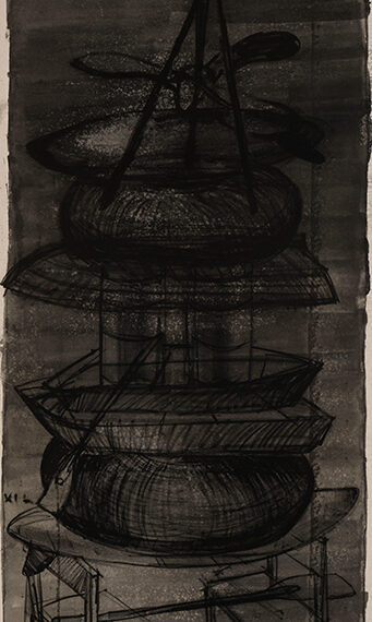 Kcho (Alexis Leyva Machado) b. 1970, Cuba Columna infinita, 2005 Charcoal and oil stick on canvas