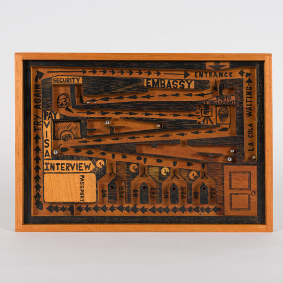 Abel Barroso b. 1971, Pinar del Río, Cuba; lives in Havana, Cuba Embassy Game, 2016 Xylograph on wood