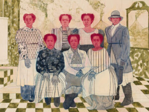 Pamela Phatsimo Sunstrum b. 1980, Botswana The Seven, 2020 Pencil, oil, and acrylic on panel