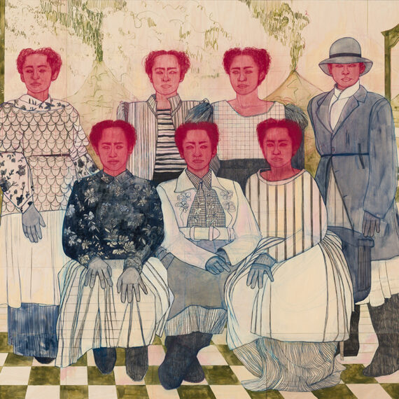 Pamela Phatsimo Sunstrum b. 1980, Botswana The Seven, 2020 Pencil, oil, and acrylic on panel